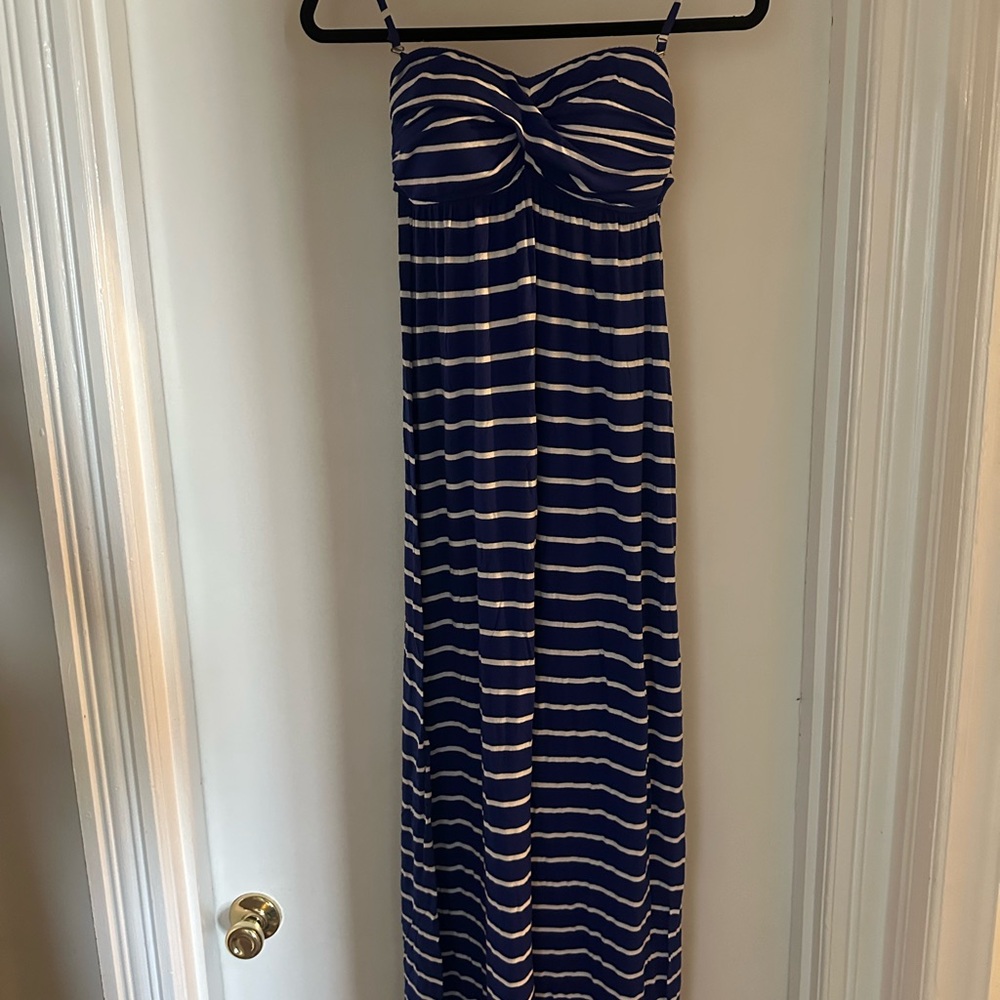 Navy and White Striped Maxi Dress